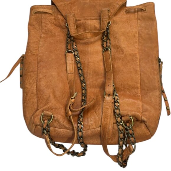 Frye And Co Genuine Leather Large Backpack Tan Chain Strap (BASICALLY NEW!) - Picture 2 of 6